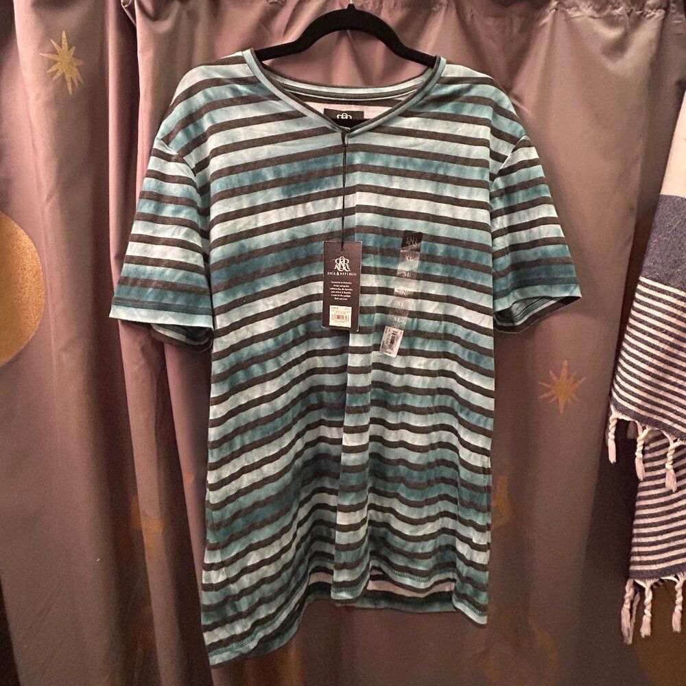 Rock & Republic Kohl's Striped Tie-Dye Blue/White/Blac k Short Sleeve T-Shirt XL